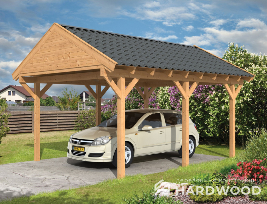 Деревянный навес для машины на даче №37 - фото 1136